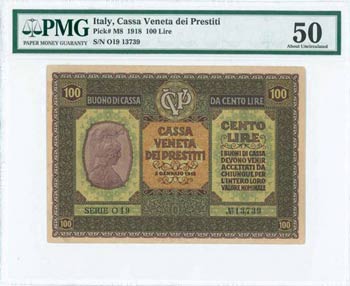ITALY: 100 Lire (2.1.1918) in brown and ... 