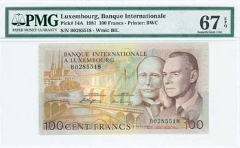 LUXEMBOURG: 100 Francs (8.3.1981) in brown ... 