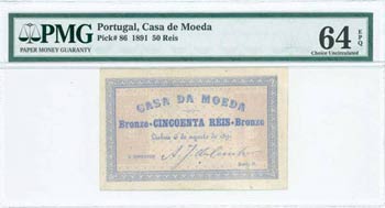 PORTUGAL: 50 Reis (6.8.1891) in green on ... 