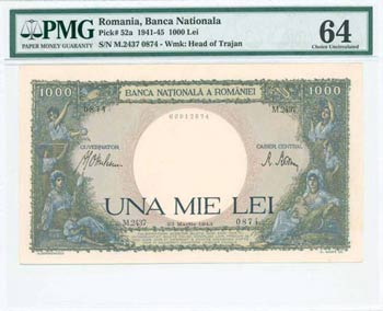 ROMANIA: 1000 Lei (23.3.1943) in blue and ... 