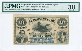 ARGENTINA: 10 Pesos (1.1.1869 - ND 1870/76 ... 