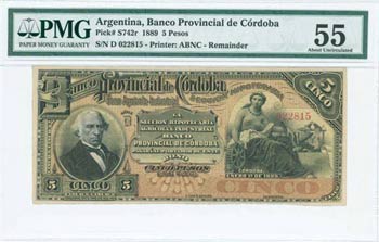 ARGENTINA: 5 Pesos (1.1.1889) remainder ... 