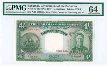 BAHAMAS: 4 Shillings (Law 1936 - ND 1947) in ... 