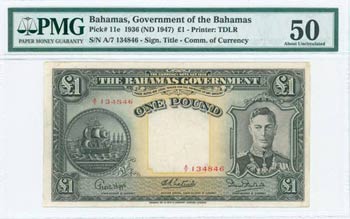 BAHAMAS: 1 Pound (Law 1936 - ND 1947) in ... 