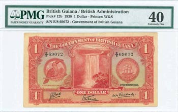BRITISH GUIANA: 1 Dollar (1.10.1938) in red ... 