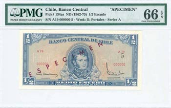 CHILE: Specimen of 1/2 Escudo (ND 1962-75) ... 
