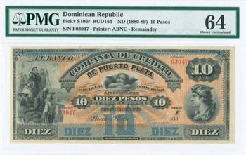 DOMINICAN REPUBLIC: 10 Pesos (ND 1880-89) ... 