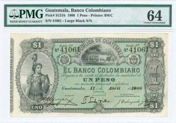 GUATEMALA: 1 Peso (17.4.1900) in black on ... 