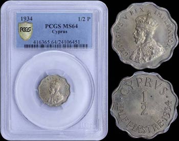 CYPRUS: 1/2 Piastre (1934) in copper-nickel ... 