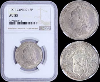 CYPRUS: 18 Piastres (1901) in silver (0,925) ... 