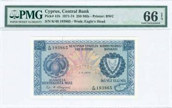 BANKNOTES OF CYPRUS - GREECE: 250 Mils ... 