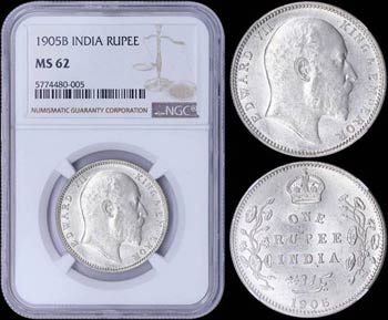 INDIA - BRITISH: 1 Rupee (1905 B) in silver ... 