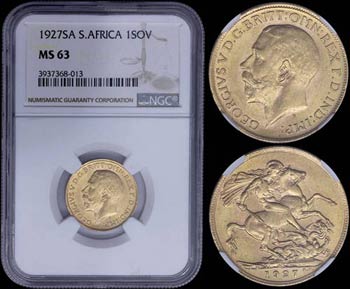 SOUTH AFRICA: 1 Sovereign (1927) in gold ... 