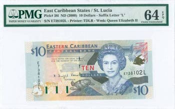 EAST CARIBBEAN STATES: 10 Dollars (ND 2000) ... 