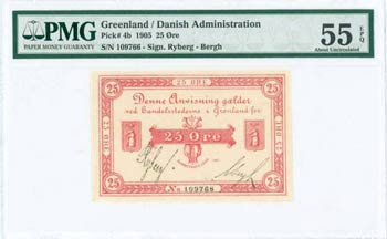GREENLAND: 25 Ore (1905) in red with polar ... 