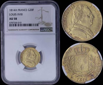 FRANCE: 20 Francs (1814 A) in gold (0,900) ... 