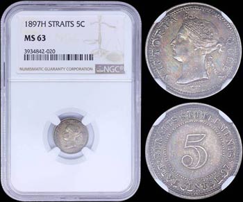 STRAITS SETTLEMENTS: 5 Cents (1897 H) in ... 