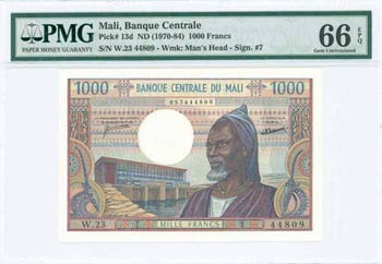 MALI: 1000 Francs (ND 1970-84) in brownish ... 