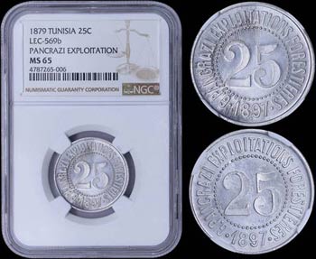 TUNISIA: 25 Cents (1879) in alluminum ... 