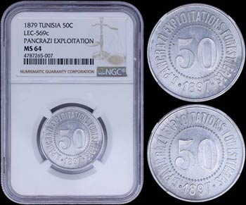 TUNISIA: 50 Cents (1879) in alluminum ... 