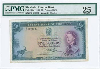 RHODESIA: 5 Pounds (12.11.1964) in ... 