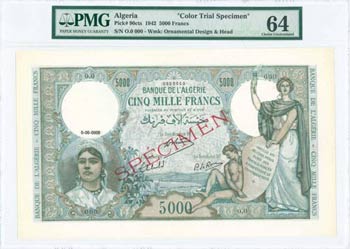 ALGERIA: Color trial specimen of 5000 Francs ... 