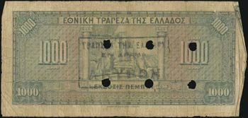GREECE: 1000 Drachmas (15.10.1926) of 1941 ... 