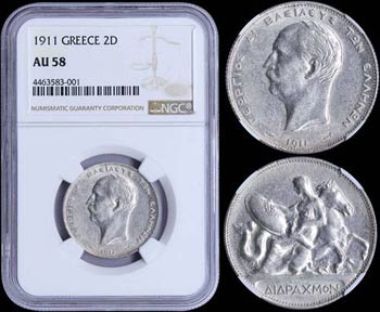 GREECE: 2 Drachmas (1911) (type II) in ... 