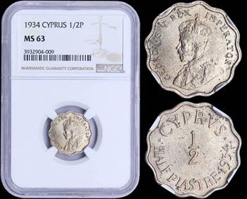 CYPRUS: 1/2 Piastre (1934) in copper-nickel ... 