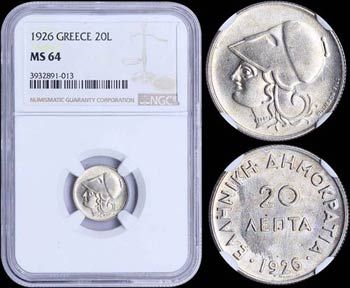 GREECE: 20 Lepta (1926) in copper-nickel ... 