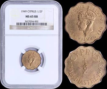 CYPRUS: 1/2 Piastre (1949) in bronze with ... 