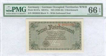 GREECE: 2 Reichsmark (ND 1941) in green and ... 