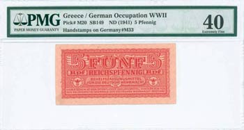 GREECE: 5 Reichpfennig (ND 1944) in dark red ... 