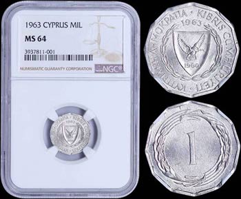 CYPRUS: 1 Mil (1963) in aluminium with ... 