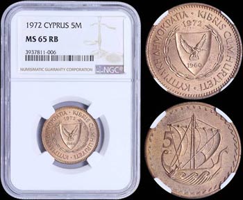 CYPRUS: 5 Mils (1972) in bronze with ... 