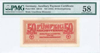 GREECE: 50 Reichspfennig (ND 1942) in dark ... 