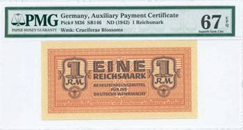 GREECE: 1 Reichsmark (ND 1942) in brown on ... 