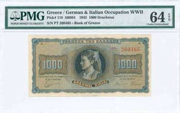 GREECE: 1000 Drachmas (21.8.1942) in black ... 