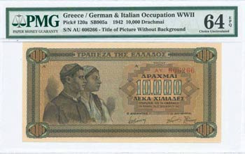 GREECE: 10000 Drachmas (29.12.1942) in black ... 