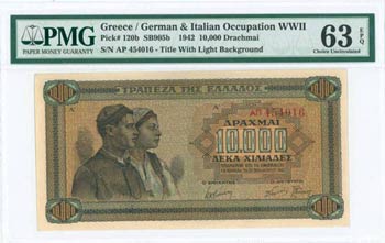 GREECE: 10000 Drachmas (29.12.1942) in black ... 