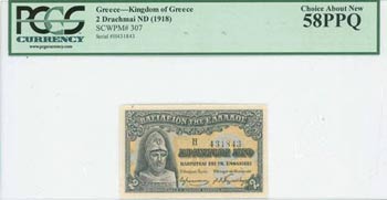 GREECE: 2 Drachmas (ND 1918) in grey on ... 