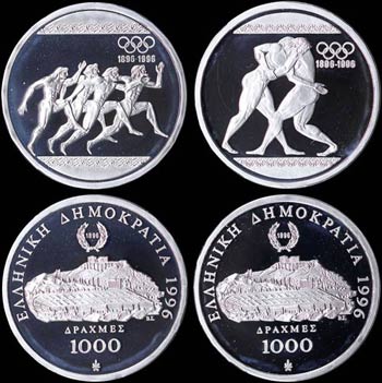 GREECE: 2x 1000 Drachmas (1996) in silver ... 