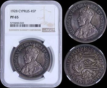 CYPRUS: 45 Piastres (1928) in silver (0,925) ... 