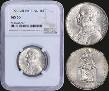 VATICAN CITY: 10 Lire (1929/VIII) in silver ... 