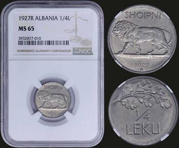 ALBANIA: 1/4 Leku (1927 R) in nickel with ... 