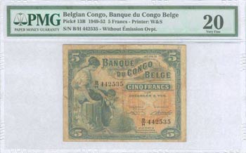 BELGIAN CONGO: 5 Francs (7.9.1951) in ... 