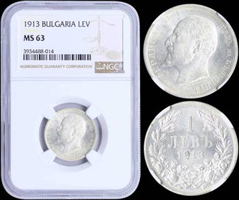 BULGARIA: 1 Lev (1913) in silver (0,835) ... 