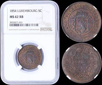 LUXEMBOURG: 5 Centimes (1854) in bronze with ... 