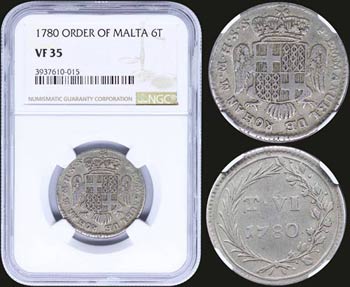 MALTA: 6 Tari (1780) in silver with crowned ... 