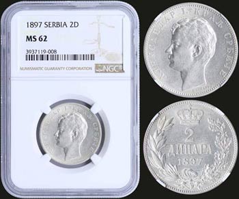 SERBIA: 2 Dinara (1897) in silver (0,835) ... 